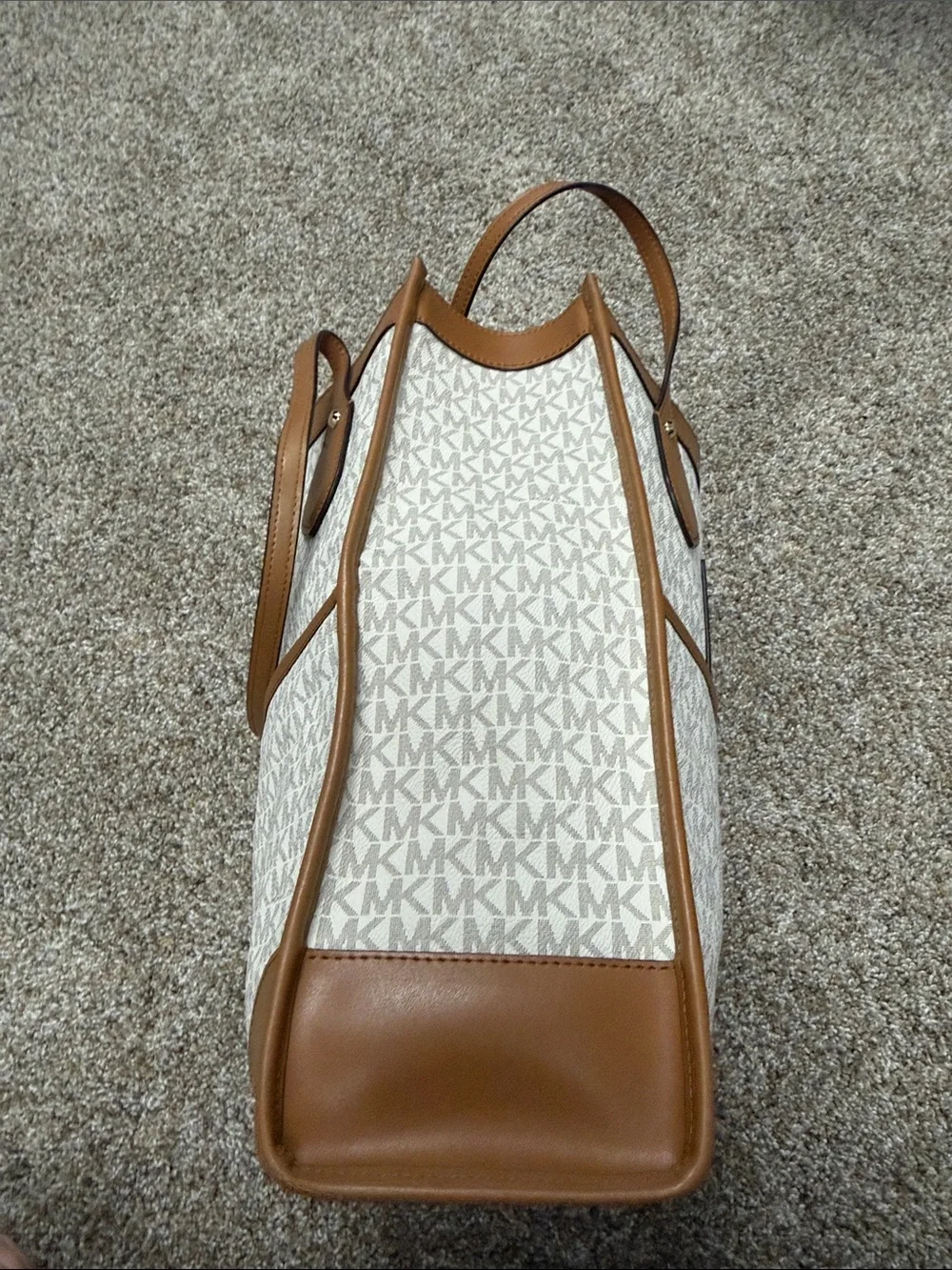 Michael Kors Vanilla MK Logo Tote with Luggage Trim